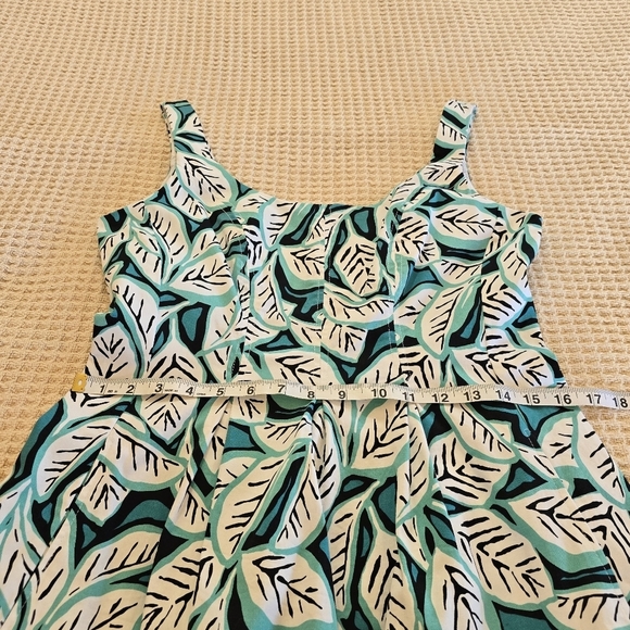 Anne Klein Sleeveless Scoopneck Teal Leaf Fit & Flare Cotton Dress Sz. 8 - Picture 8 of 13